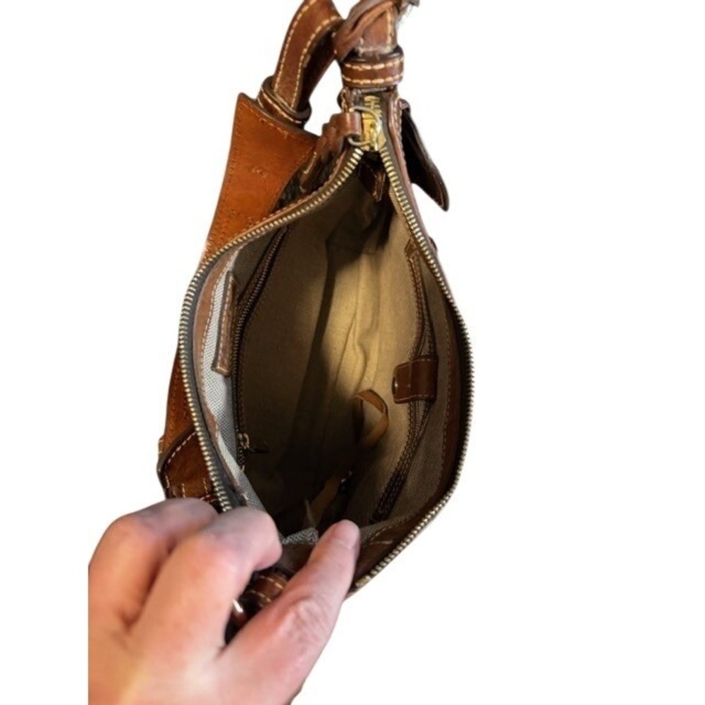Dooney & Bourke Florentine Vacchetta Leather Hobo Bag Brown Shoulder Bag Pockets - Picture 9 of 10